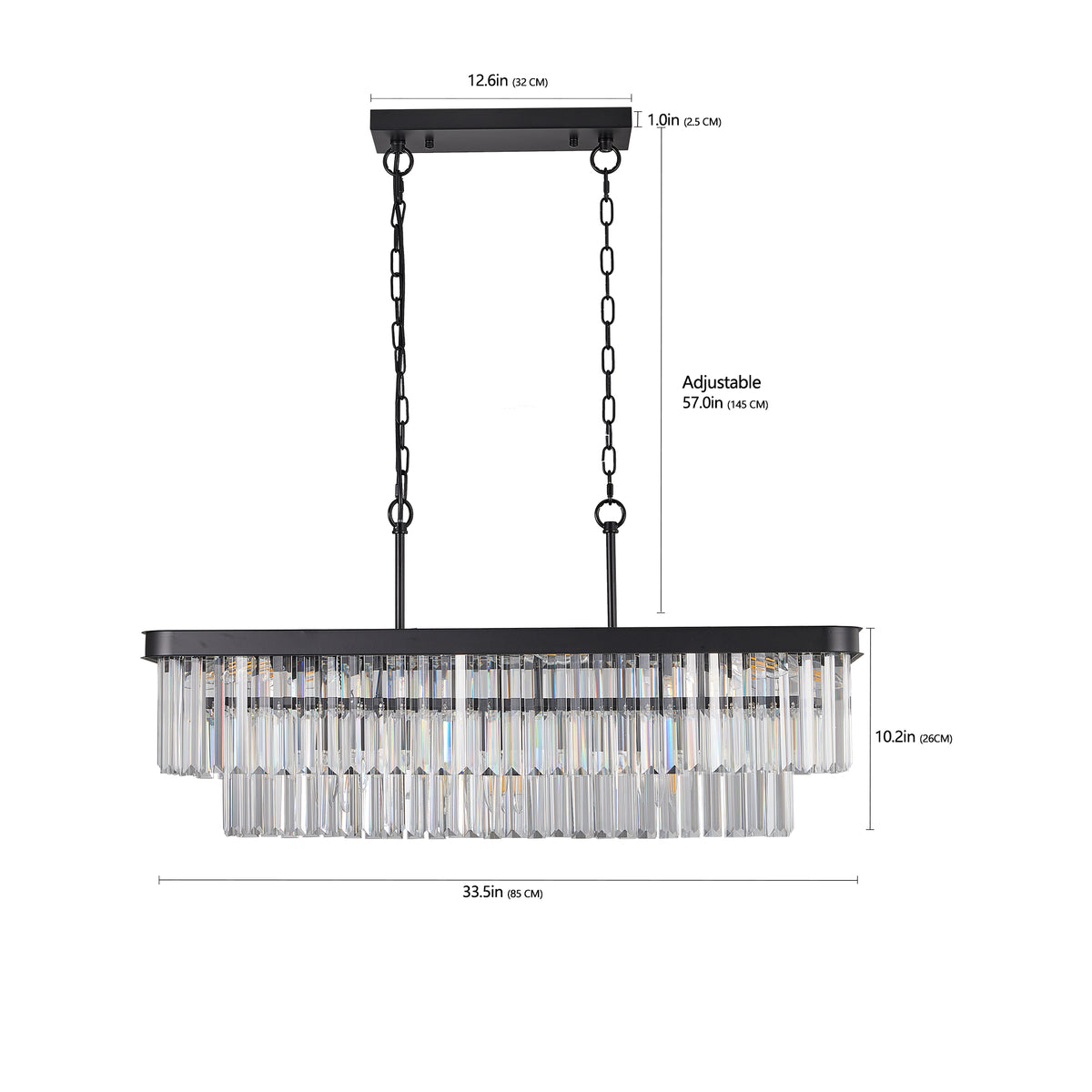 Chandeliers,Rectangular Crystal Chandelier Adjustable,E12 Modern Industrial Crystal Lights (Bulb Not Included)