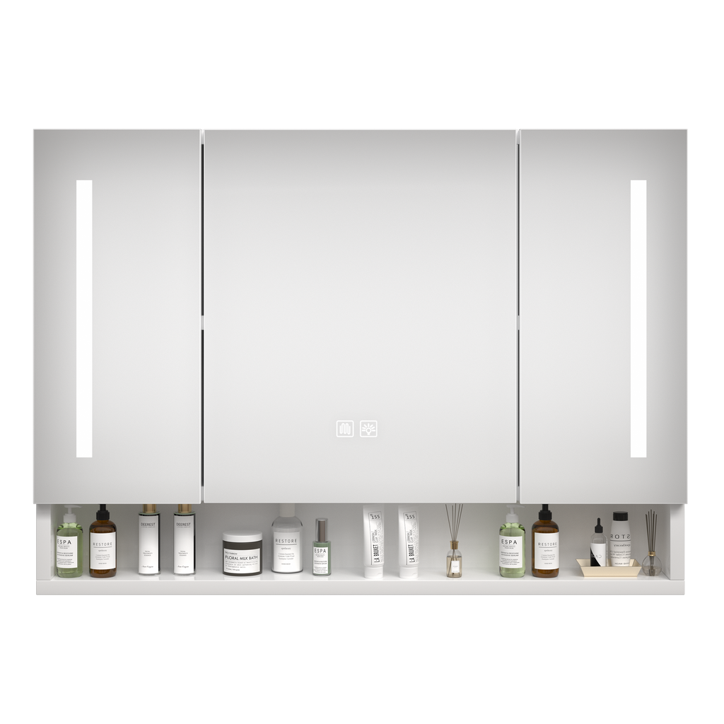 Modern 39x28 inch bathroom cabinets, medicine cabinets with mirrors and LED lights, and bathroom storage cabinets