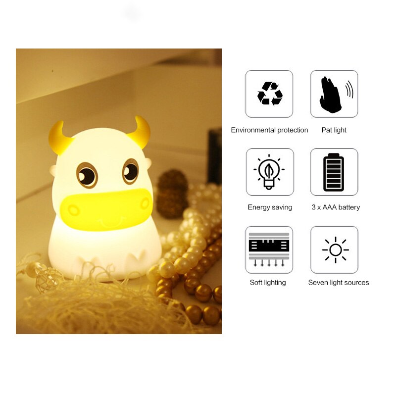 colorful dull cow silicone night light led creative dream bedroom bedside patted with sleeping lights
