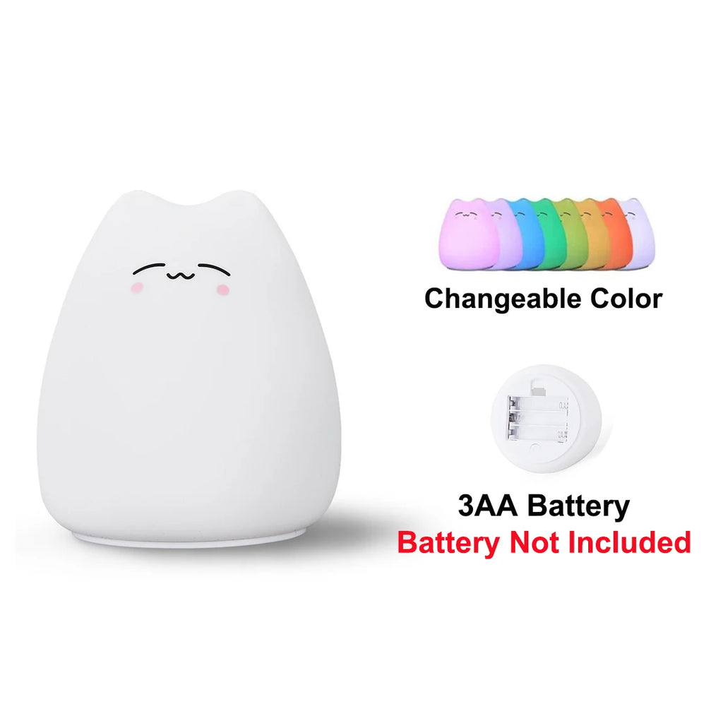 Touch Night Light Colorful Cat Silicone Animal Light Led Cartoon Lamp Bedroom Decoration Lights Bedside Lighting