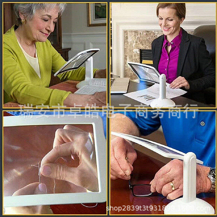 3X Desktop Brighter Viewer Screen Magnifier 360 Degree Rotating Bracket Desktop Magnifying Glass with LED Lights