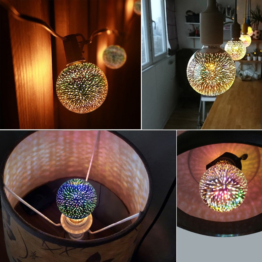 3D Fireworks Effect Vintage Incandescent Bulbs Retro Edison lamp E27 110V-220V Decoration lights A60 ST64 G80 G95 G125