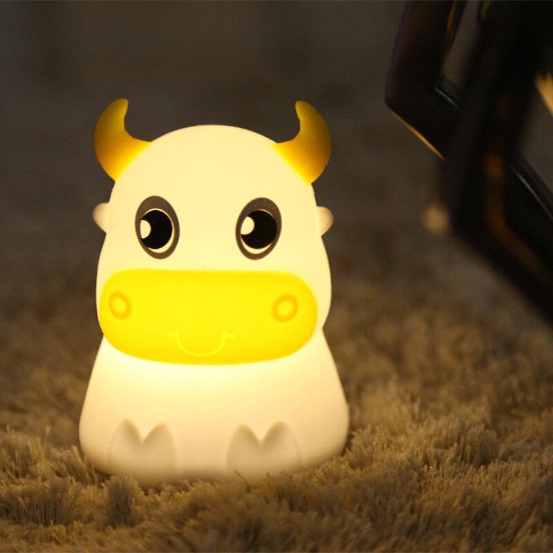 colorful dull cow silicone night light led creative dream bedroom bedside patted with sleeping lights