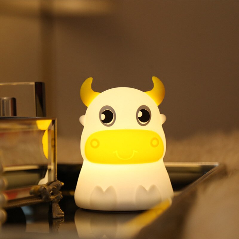 colorful dull cow silicone night light led creative dream bedroom bedside patted with sleeping lights