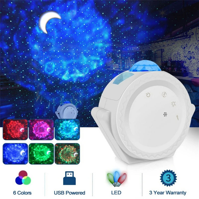 Starry Sky Projector Star Night Light Ocean Waving Lights Projection 360 Degree Rotation 6 Colors Night Lighting Lamp for Kids