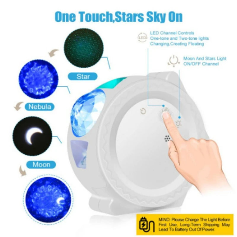 Starry Sky Projector Star Night Light Ocean Waving Lights Projection 360 Degree Rotation 6 Colors Night Lighting Lamp for Kids